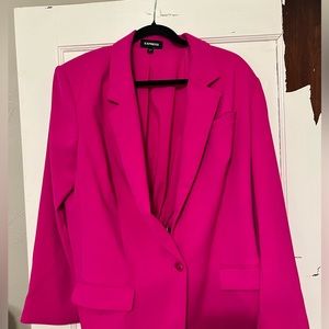 One Button Clinched Boyfriend Blazer Barbie pink Size XL